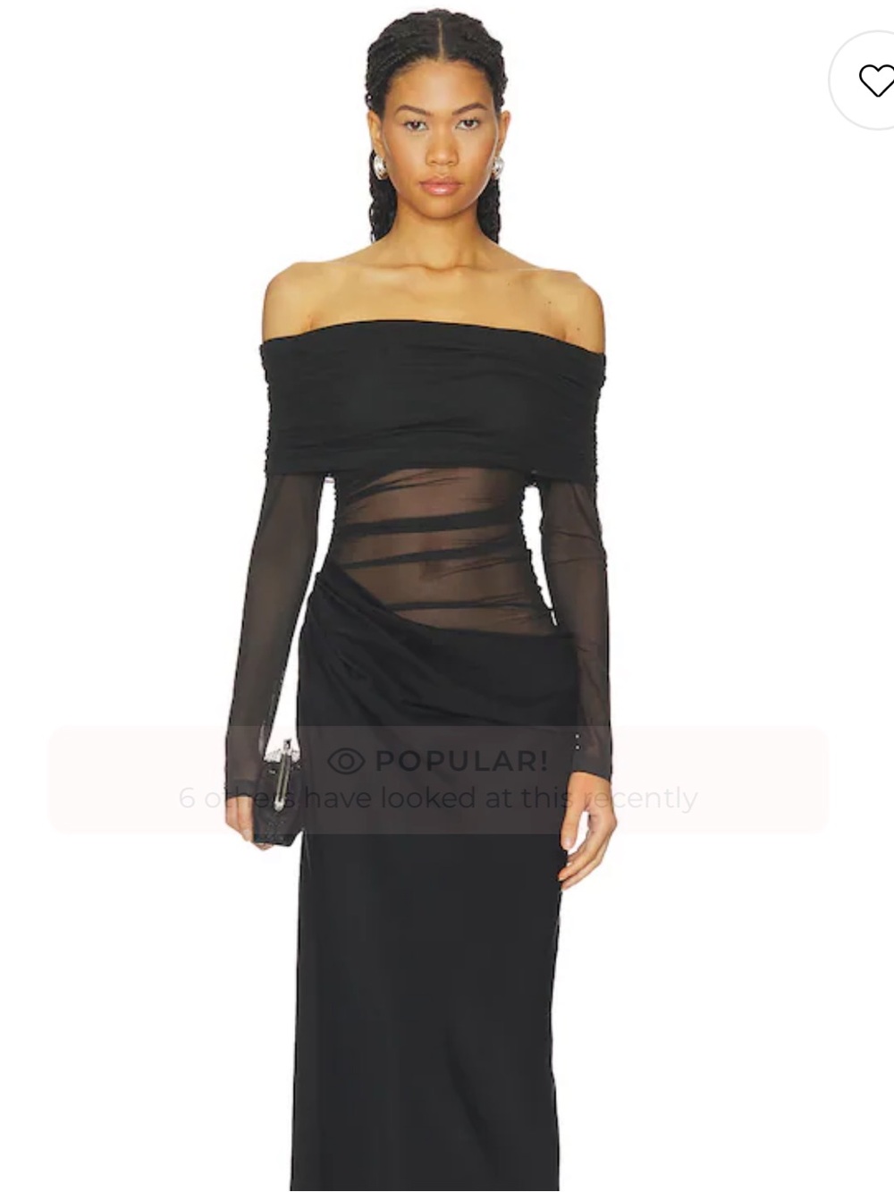 Off-Shoulder Black Sheer Panel Evening Maxi Dress